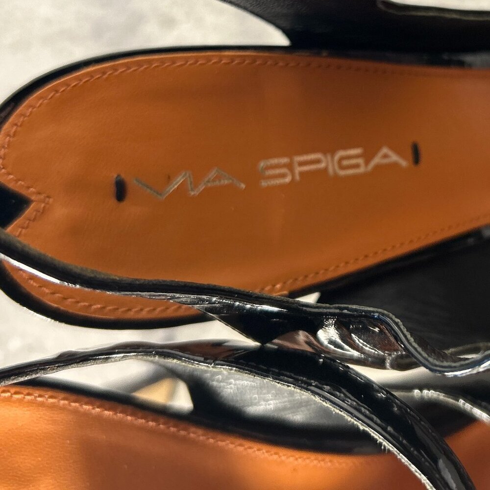 Via Spiga SZ8.5 Rosanne Black Patent Leather Mary Jane Heels Dressy Office Old $ - Picture 11 of 11